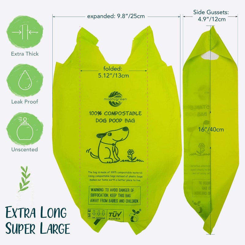 moonygreen Dog Poop Bag, Compostable Doggie Poop Bags with Handles, Easy-Tie Pet Waste Bags, Eco-Friendly, Unscented, Vegetable-Based, Extra Thick Leak Proof, for Dogs and Cat Scoops, 120 Bags - Image 3